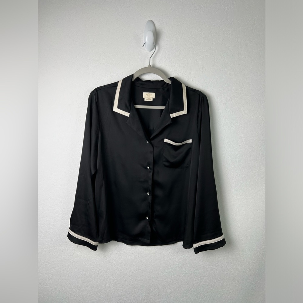 Kate Spade New York Black White Piping Rhinestone Buttons Pajama or Evening Top